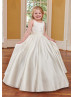 Ivory Lace Satin Floor Length Latest Flower Girl Dress